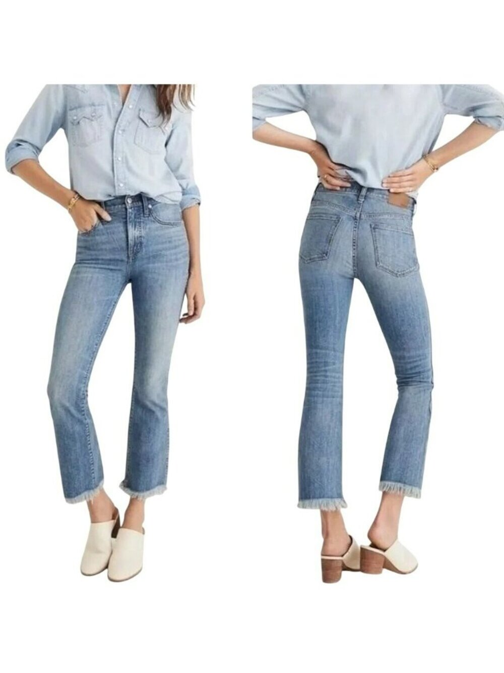 Madewell Cali Demi-Boot Frayed Hem Jeans Womens 27 Blue Light Wash Stretch